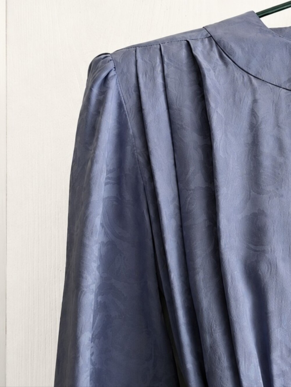 Vintage Periwinkle Blue 90's Silk Belted Dress with Cuffed Sleeves & Side Slit - Picture 5 of 12